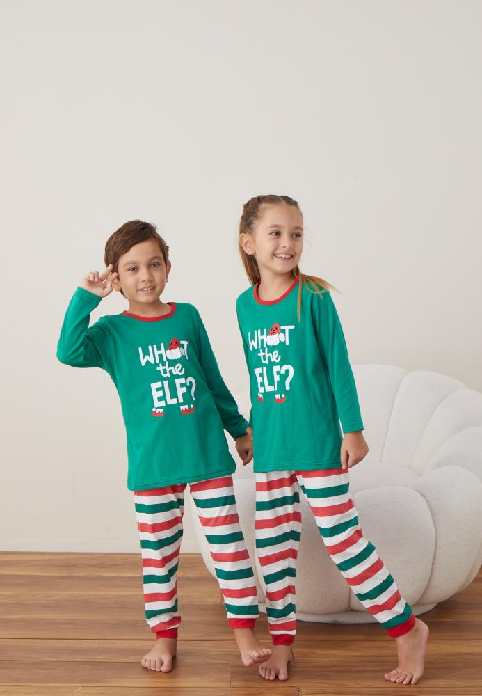 Pijamale de Crăciun Copii " WHAT the ELF? "Culoare Verde ,Engros